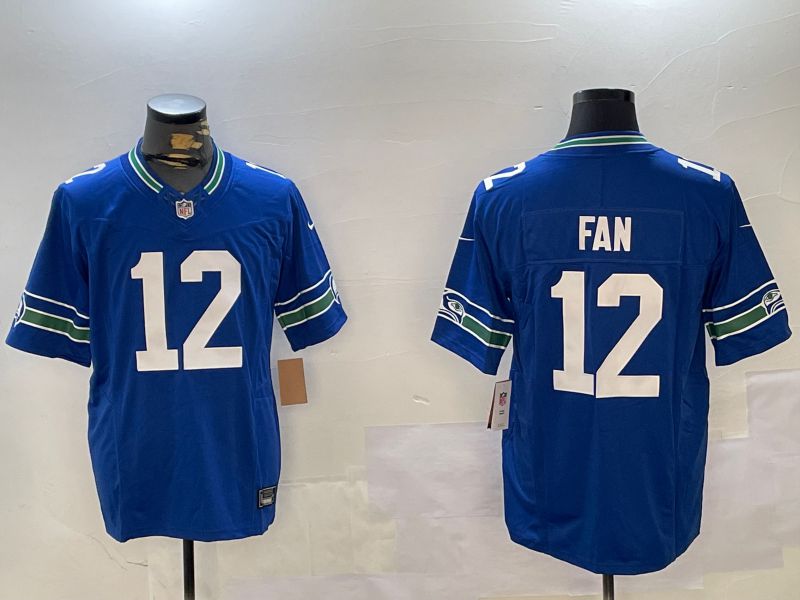 Men Seattle Seahawks #12 Fan Blue Throwback three generations 2024 Nike Limited NFL Jersey style 1